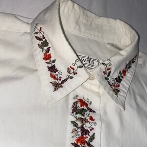 Vintage Embroidered Western Fall Autumn Thanksgiving Button Up Boho Holiday Leaf